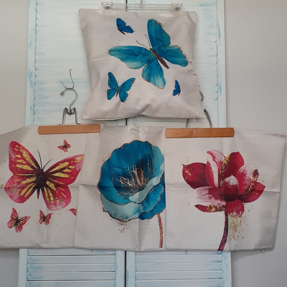 4 Butterfly Flower Pillow Case Cover Sham